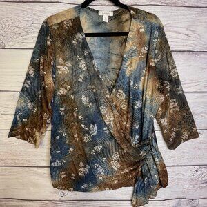 Vintage Dressbarn Woman Blouse Size 3X/2X Sparkle Gold Blue Fairy Whimsical